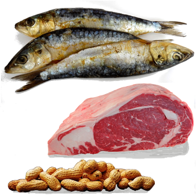 Sardinas, ternera y cacahuetes